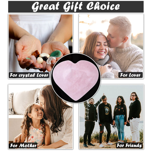 Crocon® 50mm Rose quartz Heart stone Big Heart Shape gemstone Puff Stones Set 450 + Carats Pocket Crystal Healing Tumble Collection Palm Worry Stone Good Luck Meditation Gift Craft Home Decor