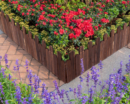Soaoo 4 Pack Wood Garden Edging Border Outdoor Flexible Landscape Border Fence Decorative Lawn Edging with Gloves for Flower Bed Pathway Garden Yard (16 ft)