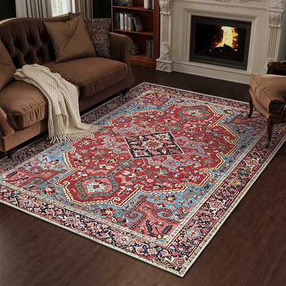 jxgzyy Soft Area Rug for Bedroom, 0.31'' Thick Red Persian Style Rug for High Traffic Area, Foyer Rugs for Entryway 5×7, Beautiful Lounge Rug with Cotton Backing, Low Pile Faux Wool Carpet for Study