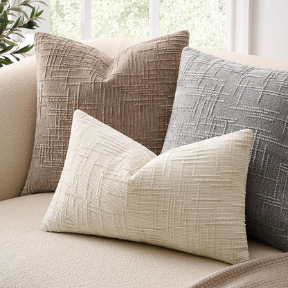 GriNeed Throw Pillow Covers Neutral Khaki Set of 2 18x18 Inch Pillow Covers, Soft Chenille Decorative Pillowcases for Couch Sofa Bed Living Room, Home Boho Decor, Modern Farmhouse Cushion Covers