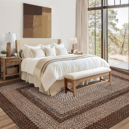GarveeHome Printed Rug with Braided Pattern on it, Washable 8 x 10 Rug for Living Room Non Slip Soft Bedroom Rugs Low Pile Stain Resistant Carpet for Nursery Dining Room Playroom Classroom