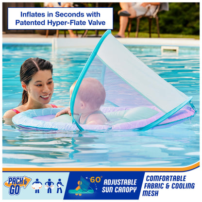 SwimWays Baby Spring Float, Baby Pool Float with Canopy, Swim Training PFD, Swimming Pool Accessories for Babies and Toddlers 9-24 Months, Mermaid