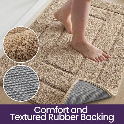 DEXI Bathroom Rug 43x24, Non Slip Washable Bath Mat for Shower Floor, Extra Large Absorbent Soft Bathmat with Rubber Backing, Quick Dry Microfiber Carpet, Beige