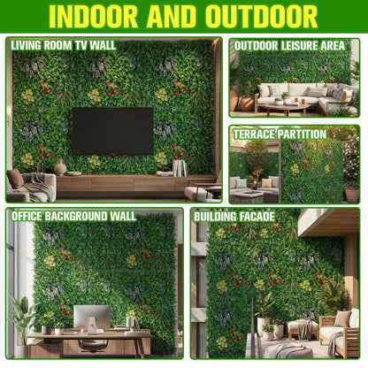 6pcs 39.37"X39.37" PE Artificial Grass Wall Panel, 8-Plant Mixed Foliage, Easy DIY Installation with Zip Ties, Indoor Outdoor Privacy Screen for Home Garden Wedding Decoration