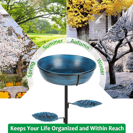 Olpchee Metal Bird Bath for Outdoor - Garden Bird Bath with Removable Bowl Heavy-Duty Base, Winter Birdbath Feeder Rust-Proof Birdbaths for Garden Yard Lawn Decor, Easy to Install(Blue)