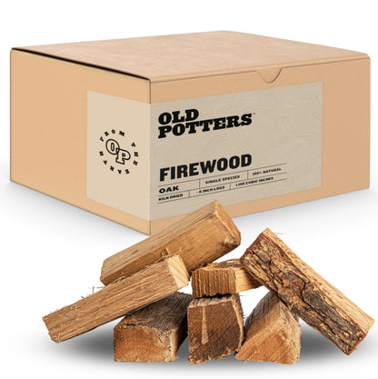 Old Potters Kiln Dried Firewood - Oak, 1100 Cu. in, 16-18 Logs ~ 8" x 2.5" Logs. Cooking Wood for Grilling, Smoking, and Firepits, Oak.