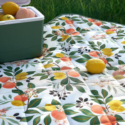 Weatherproof Vintage Waterproof Outdoor Blanket- Green Roll Up Throw Blanket with Handle, Velcro Closure - Camping Supplies, Travel Blanket for Beach, Picnic & Events, 60"x72" (Lemon Grove)