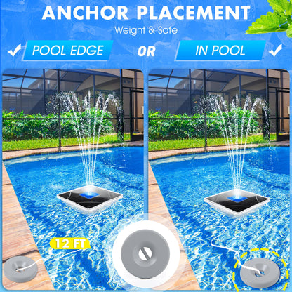ChlorStar Upgraded Solar Fountain with Light Show,Large Solar Pool Fountain with Anchor,Square Floating Pool Fountains for Inground Above Ground Pool,Solar Water Fountains Pump for Pool-Dark Blue,1PC