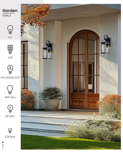 FEMILA Exterior Wall Sconce, 2 Packs Outdoor Waterproof Wall Lights Fixture, E26 Socket Wall Lantern for Porch, Anti-Rust Matte Black Finish with Seeded Glass Lampshade, 4FD54B-2PK BK