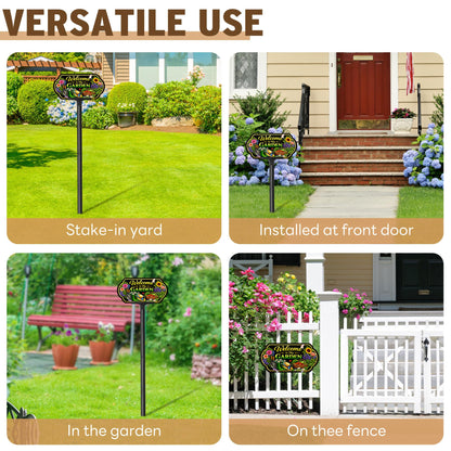 Welcome to My Garden Sign Outdoor Decor, 10x5 Inch Adjustable 24" & 37" Height Aluminum Garden Yard Sign with Stake, UV Printed Metal Garden Sign for Lawn Fence Wall, Gift for Gardeners