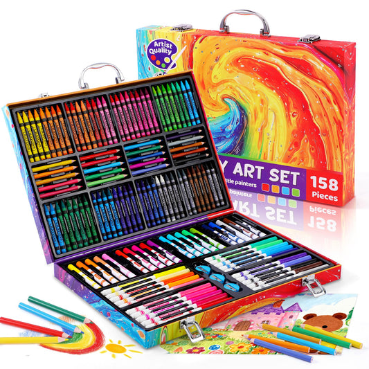 Toidgy 158 Pcs Art Supplies for Kids Ages 4-8, 6-8, Deluxe Art Kit Crafts Drawing Painting Set with Colored Pencils, Crayons, Markers - Christmas Birthday Gift for 3 4 5 6 7 8 Year old Girls Boys