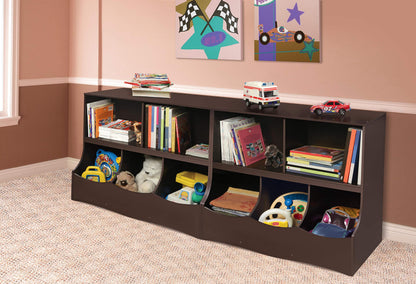 Badger Basket Multi-Bin Toy Storage Organizer and Bookshelf - Kids Cubby Shelf with 3 Bins, 2 Open Shelves, Top Display Surface - Wood Storage Unit for Playroom or Bedroom - Espresso