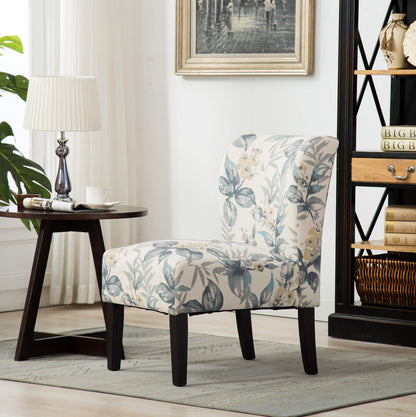Roundhill Furniture Capa Print abric Armless Contemporary Accent Chair, Blue Leaves