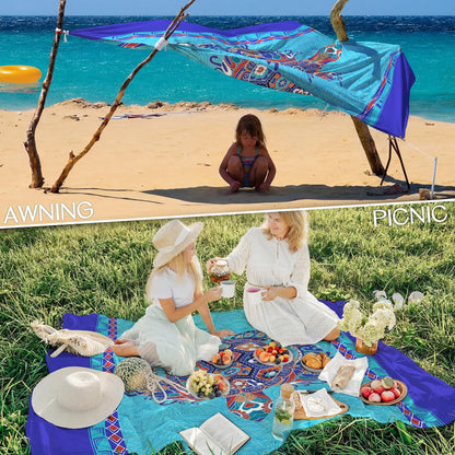 BYDOLL Beach Blanket Waterproof Sandproof Sea Turtle 78''×81'' 1-5 Adults Oversized Lightweight Large Picnic Mat Waterproof Sandproof Blanket for Beach Camping Hiking Travel