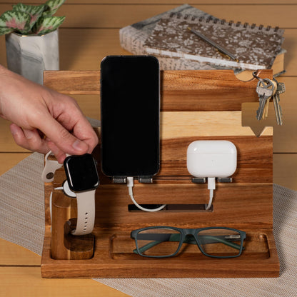Orchers Wood Phone Docking Station for Men, Nightstand Organizer, Gifts for Him from Daughter Son Wife, Christmas Anniversary Birthday Gift Ideas for Husband Him