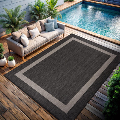 CAMILSON Outdoor Rug 10x14, Large Modern Outside Rugs for Patios Porches Waterproof Durable Washable Non-Shedding, Easy-to-Clean Indoor Outdoor Area Carpet (10 x 14, Bordered - Dark Gray/Light Gray)