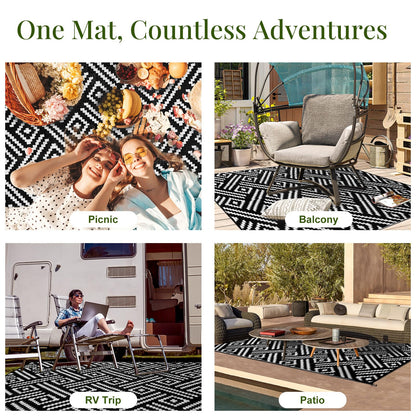 OPPODREAM Outdoor Rug 8x10 Patio Waterproof, Large Outdoor Plastic Straw Rug, Reversible Out Door Carpet for Camping, Deck, Rv, 8 x 10 Area Carpet for Balcony, Porch, Backyard, Black and White