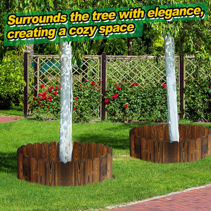 Rustic Pine Wood Garden Fence - 13.2ft Total Length (2pcs 6.6ft L*12in H) Easy to Install Sturdy Wooden Landscape Edging Border, No Fading Planter Fencing for Yard Flower Bed Lawns Pathway Tree