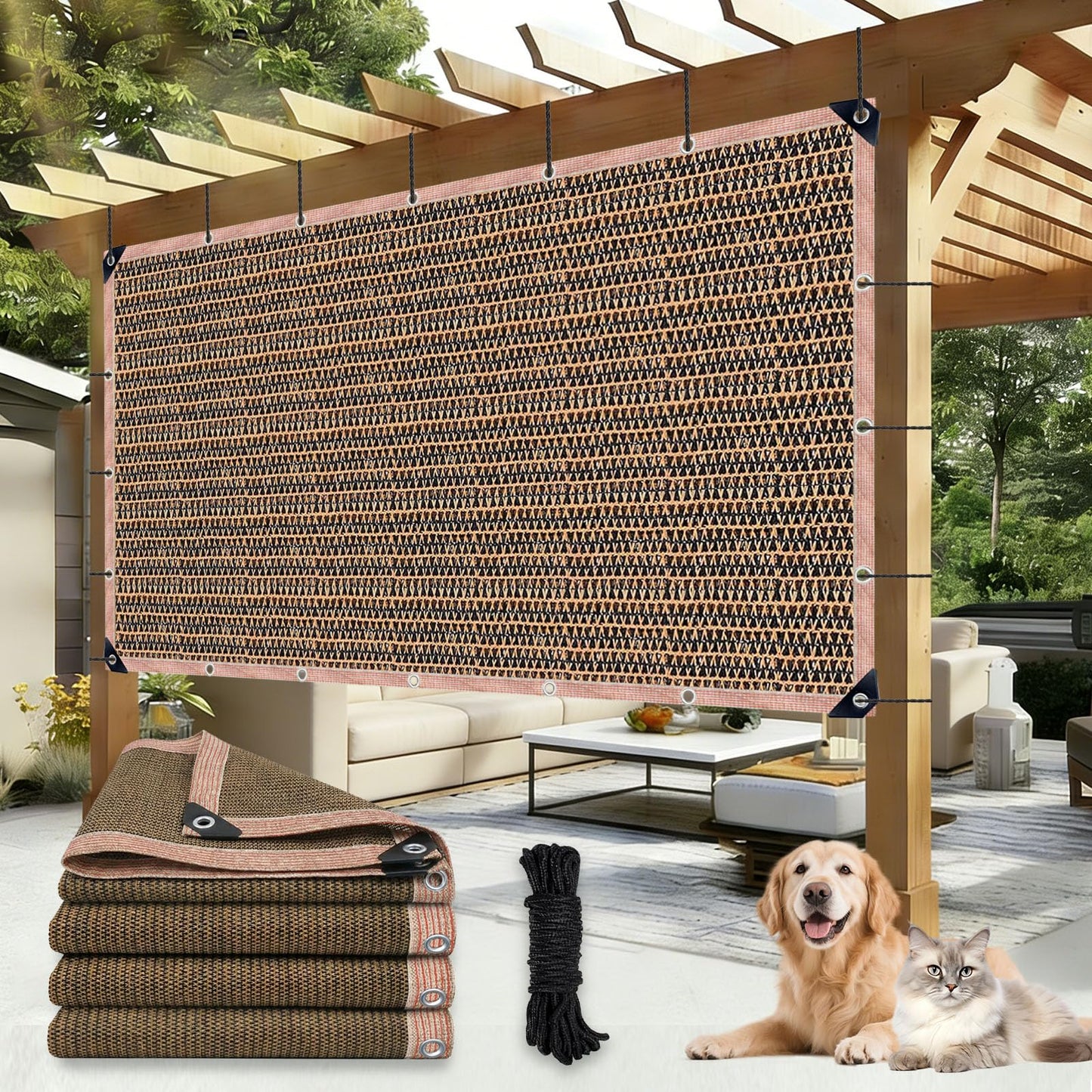 LCYFBE 90% Sun Shade Cloth with Grommets, 5 x 10 FT Pergola Shade Cover Canopy, Mesh Tarp Sun Screens for Patio, Outdoor, Garden, Backyard, Mocha