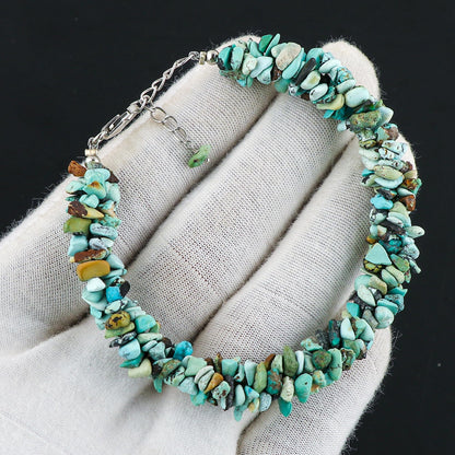 CRYSTALIS Natural Turquoise Beads Braided Rope Bracelet, Chips Nuggets Beaded Gemstones, Chakra Healing Stones, Gift Giving Womens Jewelry, 925 Sterling Silver Bracelet 8 inch