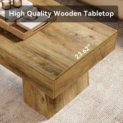 LITTLE TREE Farmhouse Coffee Table, 47 Inches Wooden Rectangular Accent Center Tables with Thick Base, Modern Low Cocktail Tea Furniture for Living Room (Rustic Brown)