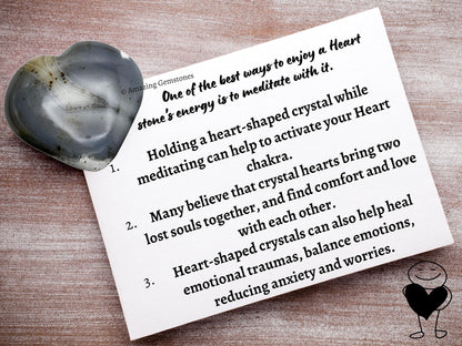 Amazing Gemstone Dendrite Agate Crystal Heart Palm Stone - Pocket Massage Worry Stone for Natural Body Chakra Balancing, Reiki Healing and Crystal Grid