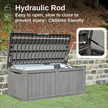 EAST OAK Outdoor Storage Box, 120 Gallon Deck Box with Stainless Steel Rods Large Resin Storage Bin for Patio Cushions, Garden Tools, Waterproof and UV Resistant, Lockable, Grey