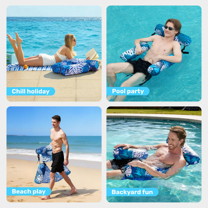 SLOOSH Pool Floats Chairs Adult,Inflatable Pool Lounge,Plant Pattern Floating Mat Hammock,Blow up Water Chairs Noodles rafts for Party Summer Water Beach Fun,Blue Leaves