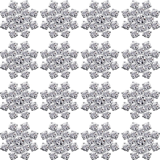 50 Pcs Snowflake Rhinestones Buttons Snowflake Embellishments Crystal Button Flat Back Rhinestone Applique DIY Crafts for Button Brooches Wedding Decor Hair Accessories Jewelry Making(Silver)