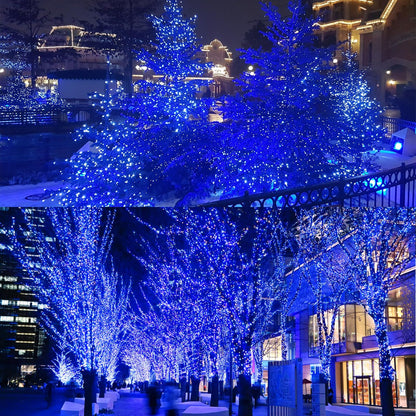 LAMPHOME 32.5FT 100LED Blue Christmas String Lights, 16 Modes Waterproof Fairy Lights Plug in, Twinkle String Lights Indoor Outdoor for Bedroom Wall Halloween Tree Party Home Decoration