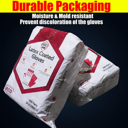 Touch Enabled SAVER 300 Pairs of Red Work Gloves for Daily Home and Garden Disposal Latex Rubber Palm Coated - Premium Daily Safety Work Gloves (Pack of 300)