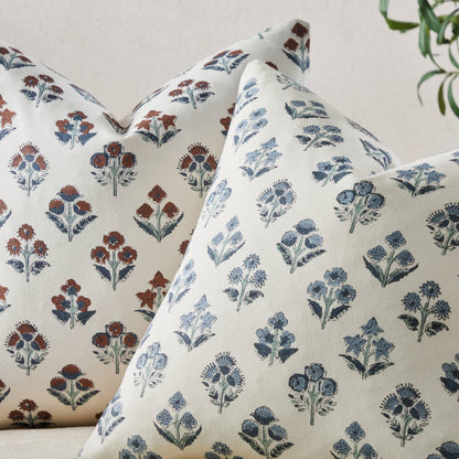 YZJZEDS 100% Cotton Floral Pillow Covers Set of 2, Double Sided Block Print Boho Decorative Throw Pillow Cases, Farmhouse Style Cushion Covers for Home Decor, 18x18 Inches Dusty Blue