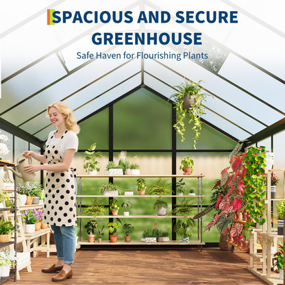 6X8 Ft Polycarbonate Greenhouse Sunroom with Aluminum Frame, Outdoor Greenhouse for Vegetables Herbs Flowers, Lockable Door & Adjustable Roof Vent, Patio Backyard Greenhouse Kit for Gardening, Black