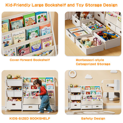 HAVLOTII Kids Bookshelf and Toy Storage - Book Shelf for Kids Rooms, Toddler Bookshelves Baby Bookcase for Nursery, Montessori Toy Organizer, 6 Toy Bins for Kids Toy Storage