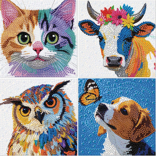 Leixonl 4 Packs 5D Diamond Art Kits for Kids Ages 6-8-9-12,Arts and Crafts Set for Home Wall Decor.Gem Art by Number Kits Arts and Crafts Kits(5.9x5.9inch) (Butterfly Dog)