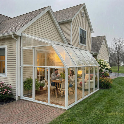 Palram Canopia Rion Sun Room 6 Ft. x 10 Ft. Solarium, Lean-to Greenhouse DIY Kit, Attach to House, Large Twin Wall Polycarbonate, 100% UV Protection for Porch, Patio Outdoors with Window Vent (White)