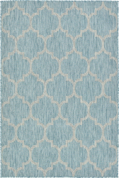 Unique Loom Outdoor Trellis Collection Area Rug (4' 1" x 6' 1" Rectangle, Aquamarine/ Gray)