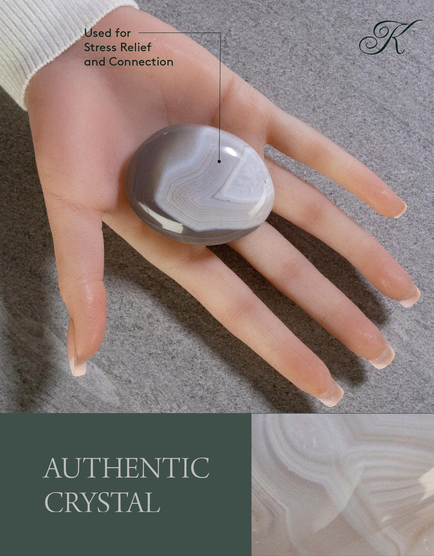 KALIFANO Palm Stone with Healing & Calming Effects - AAA+ Grade High Energy Worry Stone with Information Card - Reiki Crystal Used for Courage (Family Owned and Operated) (Agate)