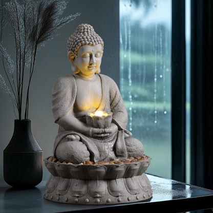 Mseonwxi Buddha Water Fountain Outdoor, Zen Fountain with LED Light for Garden, Home Decor, Relaxing Buddha Statue with Lotus Base, for Women