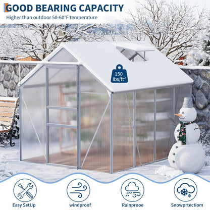 GAOMON Greenhouses, Large Walk in Greenhouses for Outdoors and Garden Planting, Polycarbonate Greenhouse with Enhanced Aluminum Frame, Adjustable Roof Vent ＆ Sliding Door for Winter Use(White, 6*8FT)