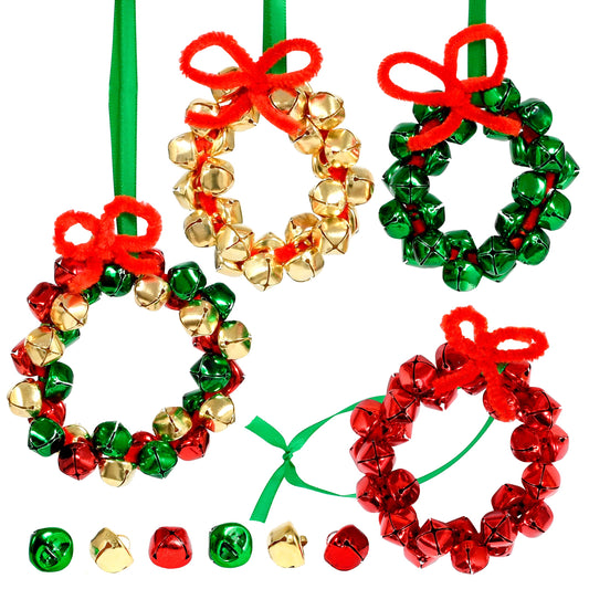 READY 2 LEARN Christmas Crafts | Create Your Own Jingle Bell Wreath Ornaments | Set of 4 | DIY Ornaments for Kids | Christmas Tree Decoration | All Materials Included