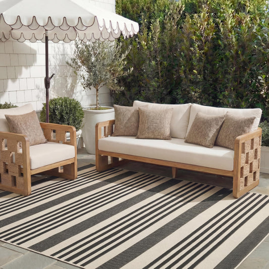 SAFAVIEH Washable Rug Outdoor Courtyard Collection - 10' x 14', Black & Bone, Non-Shedding & Easy Cleaning, Ideal for Patio, Backyard, Mudroom (CY6062-216)