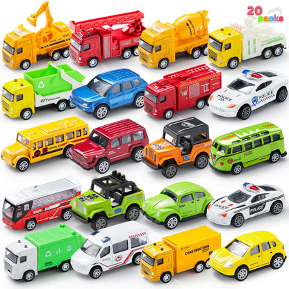 JOYIN 20PCS Die Cast Pull Back Cars, Metal Toy Cars, Car Toys Bulk, Vehicle Set for Toddlers, Kids Party Favors, Cake Toppers, Stocking Stuffers, Race Cars Toys for Boys