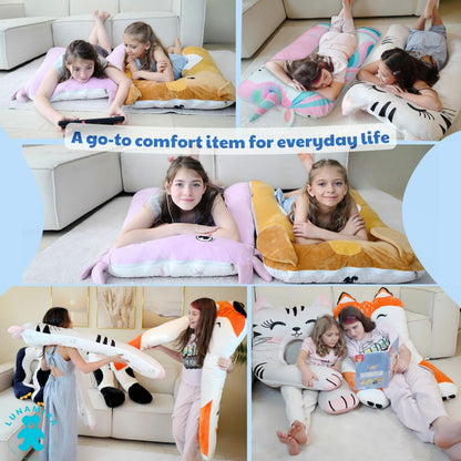 LUNAMIRA Axolotl Kids Body Pillow - 47" U-Shape Long Plush Soft Animal Pillow for Kids, Sleeping, Reading, ADHD & Special Needs Comfort, Anxiety, Washable Cover, Snuggle Fun Cuddle for Boys & Girls