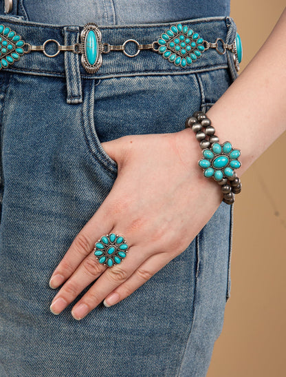 Montana West Rustic Couture's Jewelry Western Navajo Beaded Turquoise Cuff Bangle Bracelets Bohemian Vintage Elastic Bracelet for Women Cowgirl RCW-WH05TQ