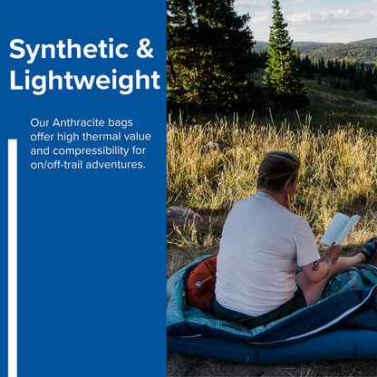Big Agnes Anthracite - Backpacking Sleeping Bag, 3 Season, Lightweight, Compact, Slate, 30 Degree (Left-Zip), Long