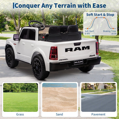 Licensed RAM 2500, 2 Seater Electric Car for Kids, 24v Ride on Truck w/Remote Control, Toddler Ride on Toys w/Bluetooth, Spacious Truck Bed, 3 Speed, LED Lights, Suspension, Gifts for Boys Girls