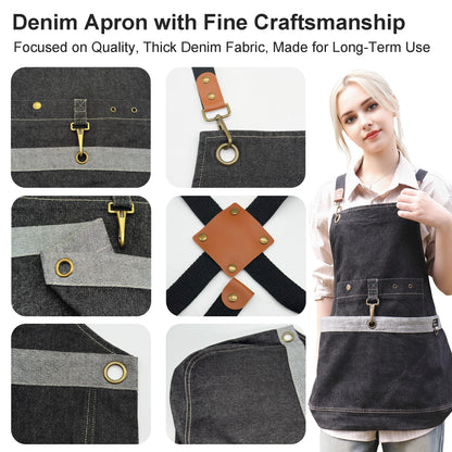 Cilkus Gardening Apron – Denim Cross Back Garden & Harvest Apron with Adjustable Straps and Large Pockets for Women & Men