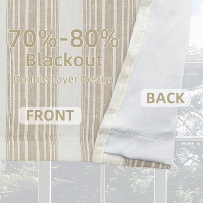 DriftAway Chris Linen Lined Valance 2 Layer Thermal Insulated Room Darkening Blackout Window Valances 3 Inch Rod Pocket Vertical Striped Kitchen Valance for Bathroom 52 Inch by 14 Inch Camel Beige