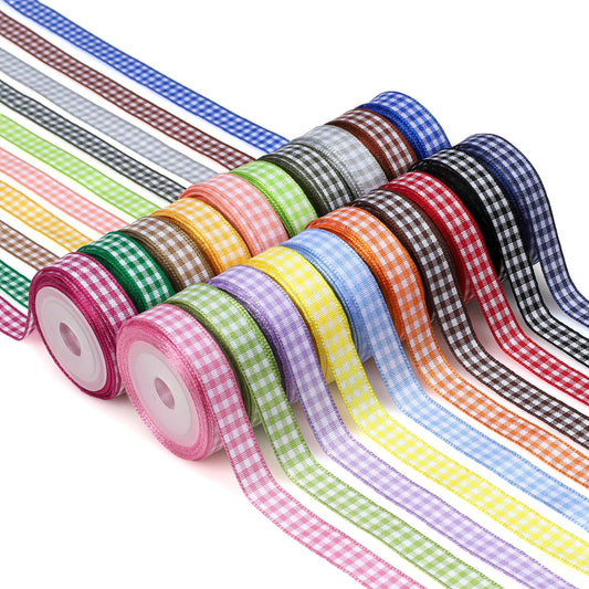 Kryvus Spring Gingham Ribbon Set, 3/8 Inch x 5 Yards Each Easter Ribbon, 20 Rolls 100 Yards Total, Pastel Spring Plaid Ribbons for Crafts, Gift Wrapping, Hair Bows, Baby Shower & Birthday Party Decor
